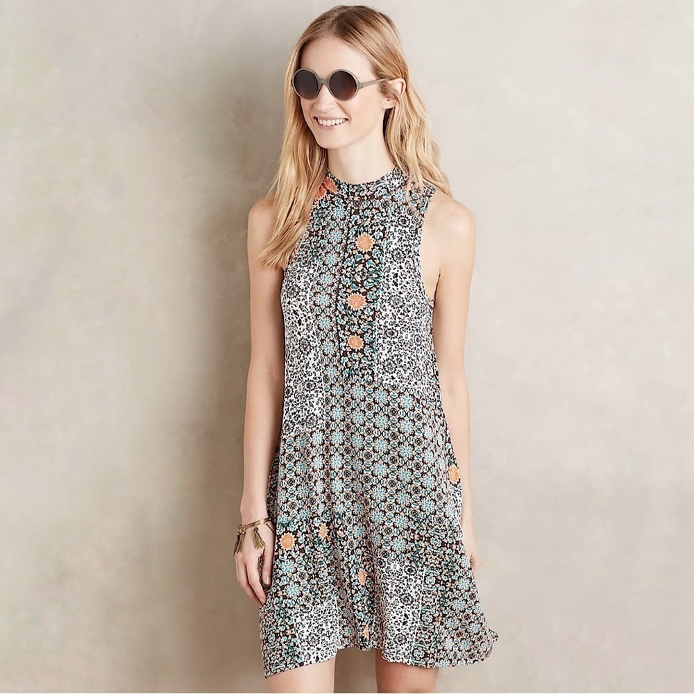 Anthropologie Maeve Lilt Boho Mixed Floral Sleeveless Mini Swing Dress XS